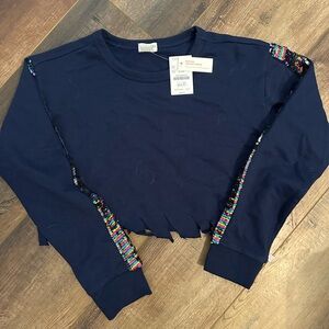 Crewcuts Navy Sweatshirt with Rainbow Sequin Stripes